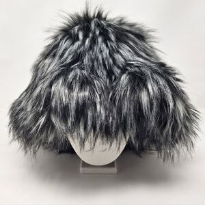Dolls Kill Darker Wavs Black And Grey Faux Fur Bucket Hat. Oversized Brim
